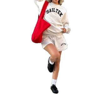 Women's Plus Size Winter <b>Sweatshirt</b> And <b>Shorts</b> Sets Polyester Breathable Long <b>Sleeve</b> Tops Solid Pattern Knee-Length Sets - Product Image 4