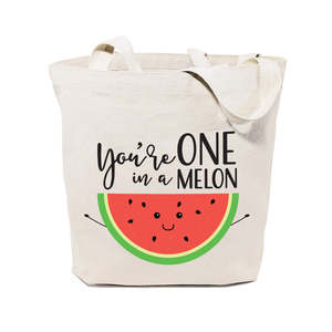 You're One Melon Cotton Canvas Tote Bag Durable Eco-Friendly Beach Bag Cartoon Letter Screen 12oz Medium Washable for PC - Product Image 1