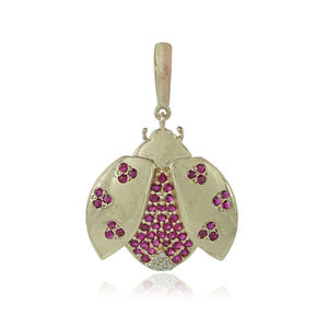 Pendentif Coccinelle en Or Jaune 14 carats avec Diamants et Rubis Véritables, Bijoux Fins en Gros - Product Image 1