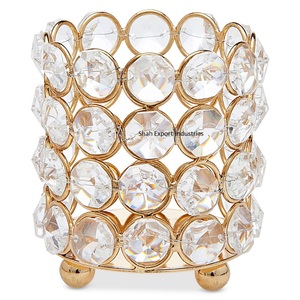 Bougeoir votif en cristal doré/métal forme ronde centres de table de luxe pour mariage événement fête fournitures - Product Image 1