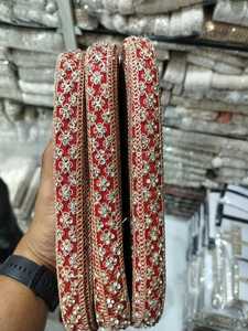 custom made embroidered thread work laces with multi coloured options with stones fixed and curly border designed for resale. - Product Image 4