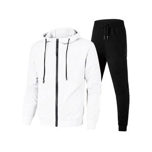 Ensemble 2 pièces à la mode pour hommes, pantalon haut avec rayure latérale et fermeture éclair, survêtement à capuche, veste d'automne pour hommes, survêtement avec logo à l'avant - Product Image 1