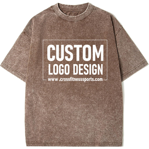 Camiseta de gran tamaño lavada Vintage para hombre, ropa de calle de peso pesado con estampado de logotipo personalizado, camiseta informal de moda de EE. UU. al por mayor - Product Image 1