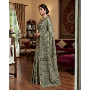 Sari étnico Chanderi con bordado y blusa, de seda suave y pesada, estilo pakistaní y Bollywood para Salwar Kameez - Product Image 2