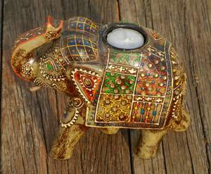 Support de lumière de thé éléphant en bois peint pour les cadeaux de mariage de Noël et de Pâques - Product Image 2