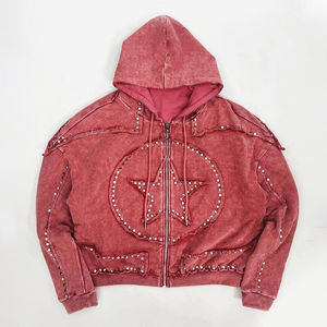 Ensemble survêtement streetwear personnalisé 400 GSM avec fermeture éclair, strass, jogging, pantalon de survêtement à double taille évasé et sweat-shirt pour homme - Product Image 3