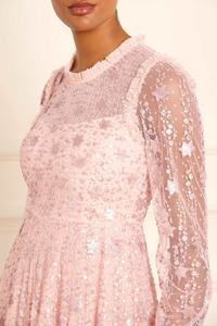 Elegante Floral Lentejuelas Aline Vestido de noche Lujo Formal Mangas largas para bodas y fiestas de graduación Hermosa - Product Image 4