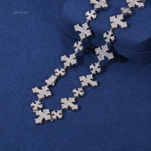 S925 Moissanite Diamond Pave Royal Cross Link Chain-Collier glacé de luxe, collier de déclaration Hip Hop Diamond Tester Pass - Product Image 4