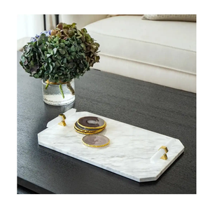 Plateau de service en marbre Doublure en laiton Design Poignée Artisanat Carré Service Alimentaire Plateau en marbre Décor Plateau de service - Product Image 6