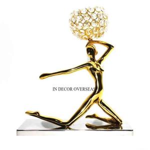 Finest Quality Metal High Grade Gold Plated Human Figure Designer Stand For Crystal Beaded <b>Round</b> Shape <b>Candle</b> Holder & Votive - Product Image 1
