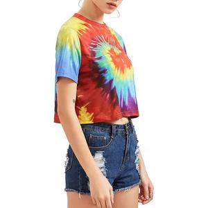 Gran oferta, venta al por mayor, camiseta para niñas, camiseta de manga corta teñida con lazo para mujeres, camiseta bordada, Top corto - Product Image 6