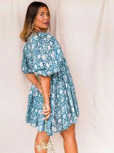 Robe pour femmes élégante en coton imprimé main avec motif de couture Maxi Standard grande taille nouveauté vêtements pour femmes robe personnalisée - Product Image 2