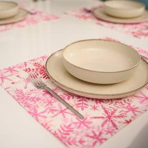 7 Piece 100% Cotton Pink <b>Placemat</b> with Snow Pattern Decorative <b>Table</b> Mat 35x45cm Durable Elegant <b>Dining</b> <b>Table</b> Accessories - Product Image 2