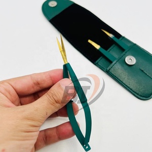 Ensemble de pinces à épiler et de ciseaux pour sourcils, couleur verte, avec étui, en acier inoxydable, usage professionnel, outils de façonnage et de coupe des sourcils - Product Image 3