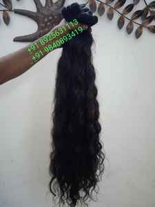 TEMPLE VIERGE NATUREL DU SUD DE L'INDE EXTENSIONS DE CHEVEUX HUMAINS NON TRAITÉS NOIR ET BRUN PROFOND ONDULÉS - Product Image 6