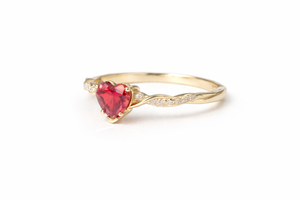 Bague de fiançailles élégante en or pur 14 carats avec diamant de laboratoire et rubis en forme de cœur, bague en diamant, bague de promesse, cadeau parfait pour elle - Product Image 4