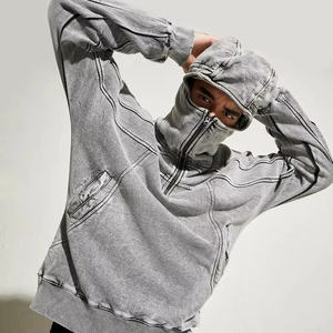 Haute qualité 100% coton polaire sweats à capuche poids lourd GSM demi fermeture éclair multi panneaux Street Wear Design col roulé brodé - Product Image 3