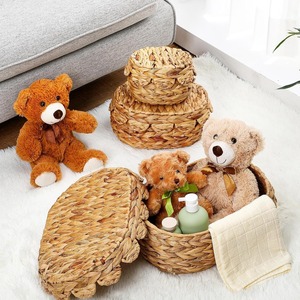 Boîte de rangement pliable en jacinthe d'eau avec couvercle, boîte cadeau artisanale avec de nombreux motifs - Product Image 6