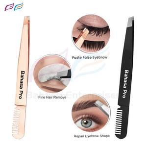 Pinzas para cejas con punta inclinada de acero inoxidable, herramienta de depilación y maquillaje con punta puntiaguda con peine - Product Image 5