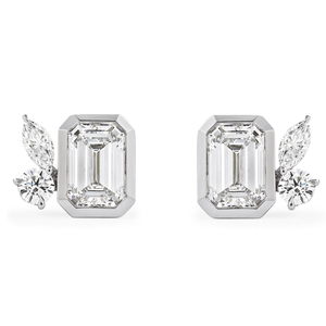2.55 Carat TW <b>Emerald</b> Cut Lab Diamond Trio <b>Stud</b> <b>Earrings</b> Bezel Setting Geometric <b>Studs</b> for Engagement for Women - Product Image 1