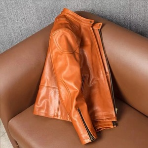 Chaqueta de Motociclista para Hombre, de Cuero Genuino y Lona, Estilo Urbano, Ajustada, con Cierre, Cuello Alto, Resistente al Viento, para Invierno - Product Image 4