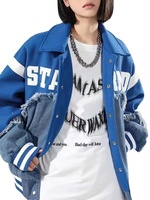 Veste hybride personnalisée pour homme, bleue, style universitaire, en jean, avec patchs, motif dessin animé, anti-UV, imperméable