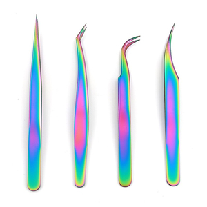 Pinzas para pestañas en forma de L de arcoíris, agarre de diamante, puntas afiladas a mano curvas rectas, pinzas para pestañas de cejas antiestáticas de precisión - Product Image 1