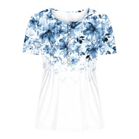 T-shirts décontractés à col rond et manches courtes pour femmes grandes tailles, tunique boutonnée florale à taille empire de couleur unie pour l'été, pour adolescentes