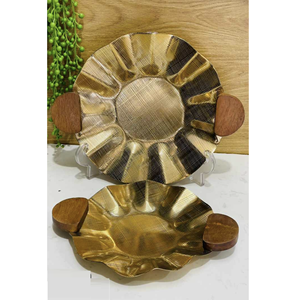 Premium Quality Multipurpose Round Tray Restaurant Serving <b>Coffee</b> Tray with Wooden Handles for Kitchen Use at Wholesale Price - Product Image 2