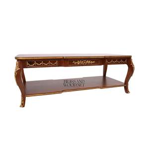 Mesa de Centro Rectangular de Lujo con Adornos de Latón Antiguo, Estante de Almacenamiento Inferior y Acabado de Madera Elegante para Decoración del Hogar - Product Image 5