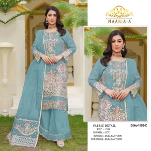 Costume pakistanais en faux georgette lourd avec broderie et travail de séquence avec travail de khatli Costume salwar pour mariage pour la vente à l'exportation - Product Image 6