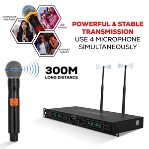 5 Core <b>Wireless</b> <b>Microphone</b> System 4 Channel UHF 492F Range Portable Receiver w Cordless Mic - Product Image 5