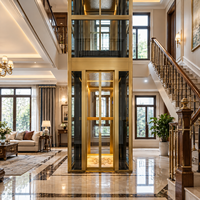 Ascenseur Domestique de Luxe Doré, Kit d'Ascenseur Domestique Certifié CE ISO, Ascenseur Panoramique en Verre à 360° pour Villa, 2-6 Étages