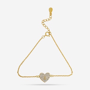 92.5 Silver Gold Polish Bracelet with Zircon <b>Heart</b> Pattern Ethnic & Classic Style for Everyday Wear Occasions - Product Image 1