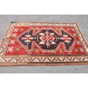 Classic <b>Red</b> Beige <b>Wool</b> Rug 4.4 X 6.6 ft Kilim Style Large Area Turkish Rectangle Rugs Latex Backing for Hallway 10mm Thickness - Product Image 3