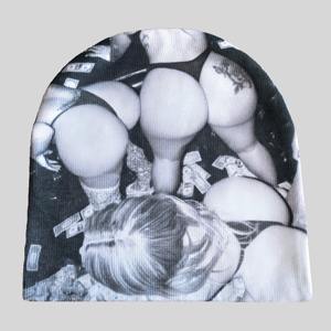 หมวกไหมพรมดีไซน์ขายส่ง สไตล์โกธิค สำหรับฤดูหนาว พร้อมพิมพ์ลายโลโก้แบบจาการ์ดทั่วทั้งใบหมวกตามสั่ง - Product Image 5