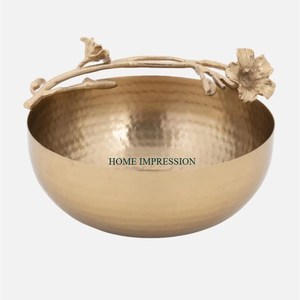 Cuenco de Metal de alta calidad, cuenco para servir de forma redonda de trabajo elegante con acabado dorado, cuenco de comida de Metal para decoración de boda, vajilla - Product Image 2
