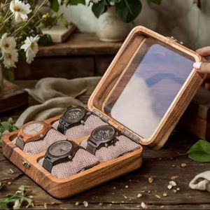 Boîte de rangement de montres en bois massif de luxe, écologique, avec couvercle en verre, organisateur de montres personnalisé pour hommes, pour salon, chambre à coucher, pas cher - Product Image 1