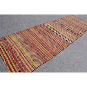 พรม kilim พื้นที่กว้างแบบวินเทจขนาด44x133ฟุตดีไซน์เย็บปะสีแดงสีเหลืองวัสดุขนสัตว์เทคนิคการถักแบบแบนสำหรับวัยรุ่น - Product Image 4