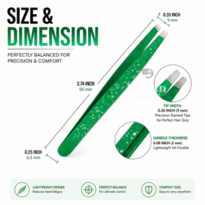 Pinzas para Cejas Verdes de Acero Inoxidable con Punta Inclinada, Herramienta de Belleza para Depilación de Precisión, Agarre Antideslizante - Product Image 4