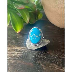Bague en argent sterling turquoise South Hill taille 5.75 - Sertissage à la mode avec incrustation - Product Image 1