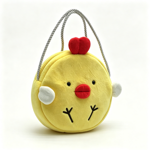 Sac à main rond jaune en peluche de poussin personnalisé, Sac à bandoulière doux en peluche de poussin avec corde tressée argentée, Sac jaune en peluche de poussin - Product Image 2