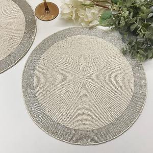 Recently Arrived Handmade Embroidery Beaded Placemat 12x12 Inches Unique Designer Eco-Friendly Modern Luxury <b>Glass</b> Beads Merry - Product Image 2