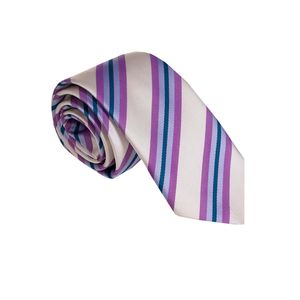 Cravate Jacquard Italienne Rayée Lilas Violet – Accessoire Élégant pour Homme – Taille Unique Largeur Standard - Product Image 1