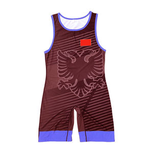 ชุดนักมวยปล้ำพิมพ์ลายแบบซับลิเมชั่น คุณภาพเยี่ยม ออกแบบโลโก้ของคุณเอง ตัดเย็บอัตโนมัติ ชุดนักมวยปล้ำสำหรับผู้ใหญ่ - Product Image 1