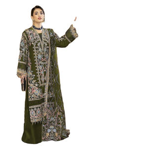 Nouveau costume pakistanais de georgette de renard lourd avec la collection semi-cousue de travail de séquence de broderie - Product Image 1