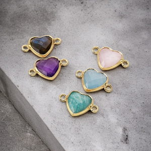 Bisel en forma de corazón facetado, ajuste de doble bucle, aguamarina, Conector de joyería hecho a mano, artesanía para pedidos al por mayor - Product Image 4