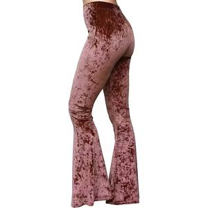 Pantalon de yoga à taille haute en velours froissé à devant plat en dentelle d'hiver, confortable, doux, extensible, à pattes évasées - Product Image 4