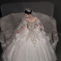 Gaun Pengantin Jancember GT064 Exclusive Sweetheart Feather Off Shoulder 3D Flower dengan Ekor Panjang