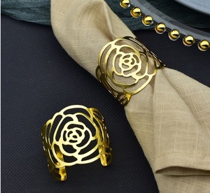 Beautiful floral carved metal napkin rings ideal for nature themed dining table settings and seasonal celebrations - Product Image 2